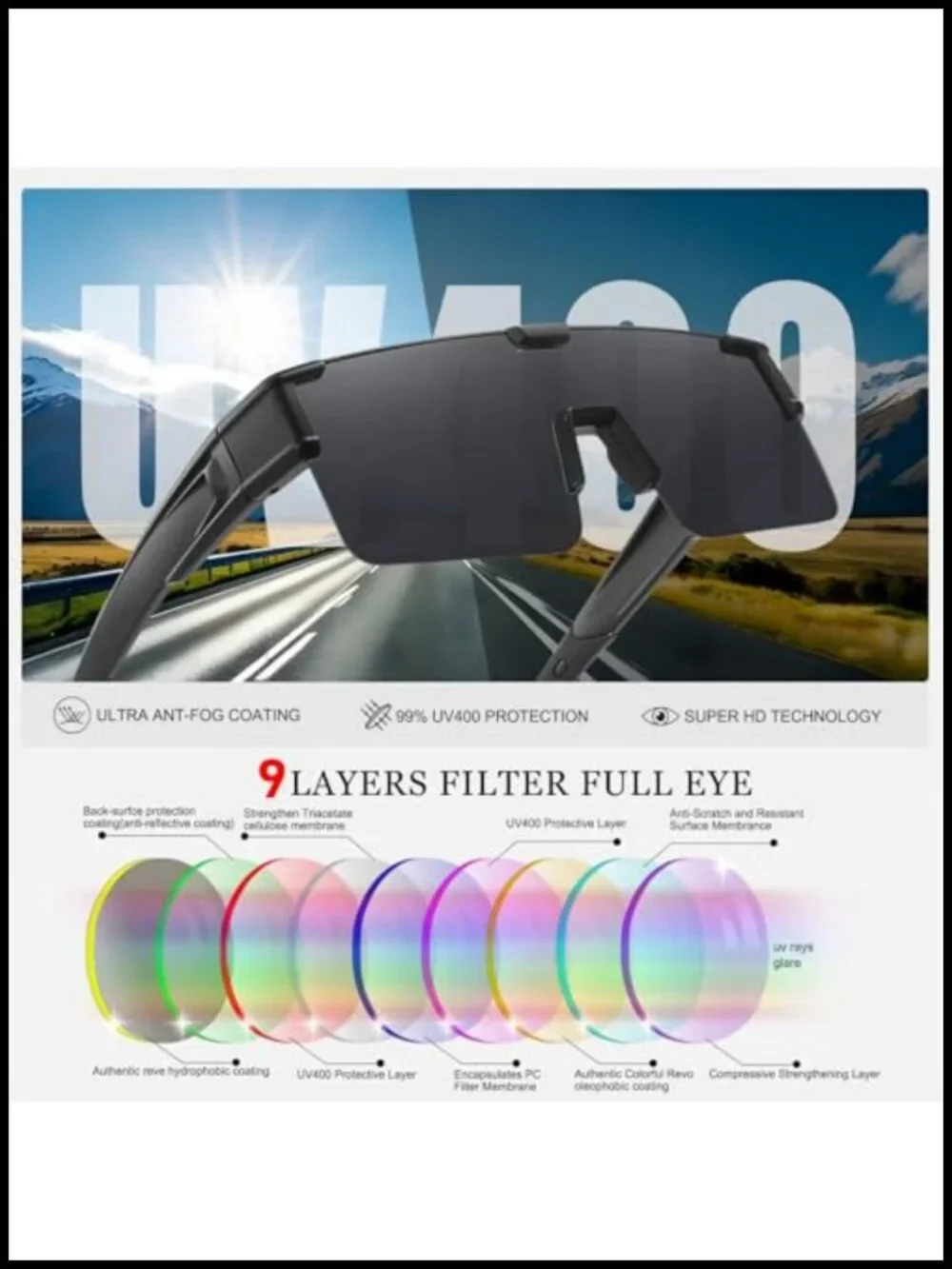 Fit Over Glasses Wrap Around Sunglasses UV Protection Driving Cycling